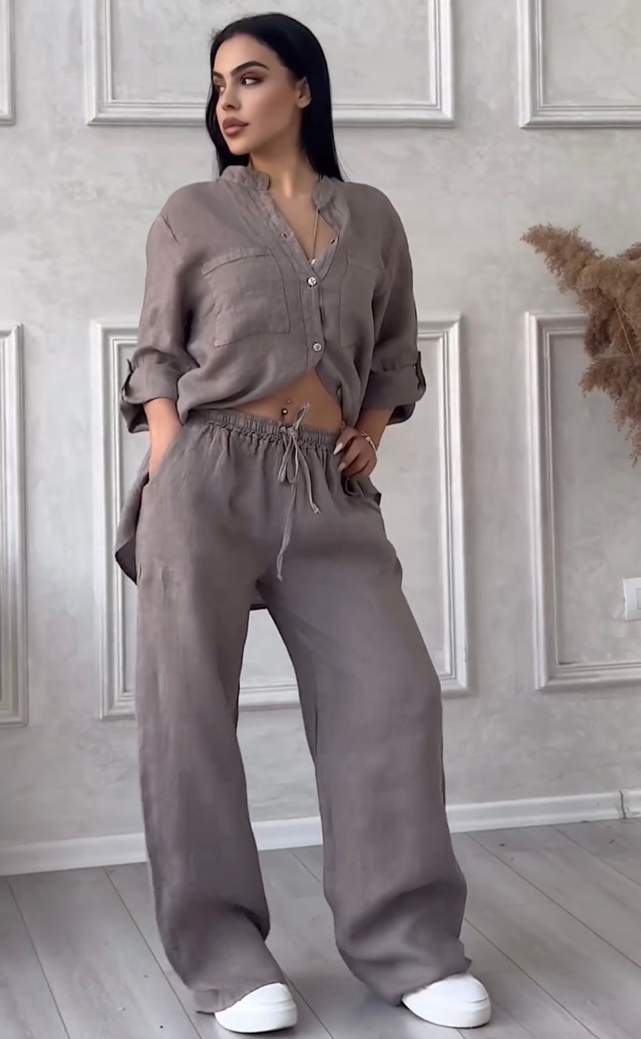 Women Linen Shirt & Trouser Set